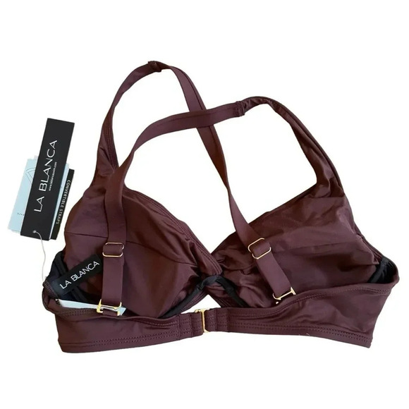 La Blanca Swimming Top Underwater Twisted Front Island Goddess Java Brown 8 New - Picture 6 of 8